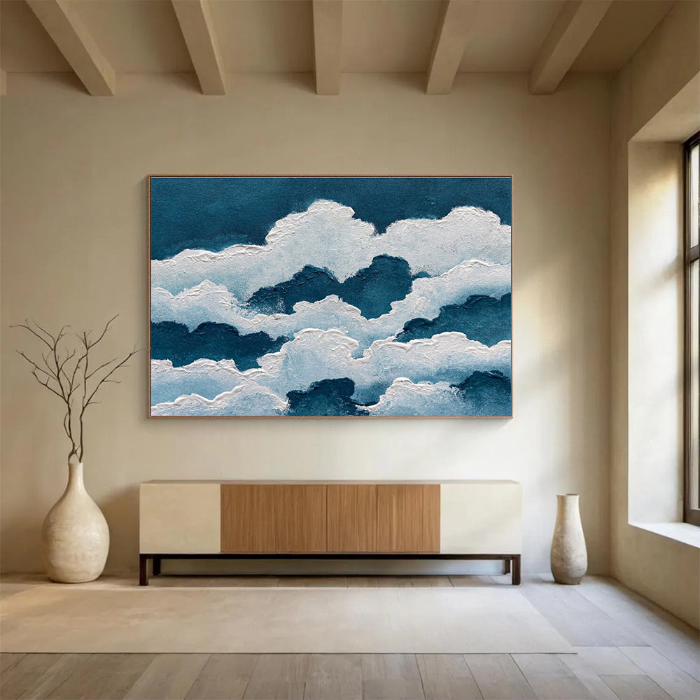 Textured Clouds Abstract Painting for Coastal Home Offices YHT364