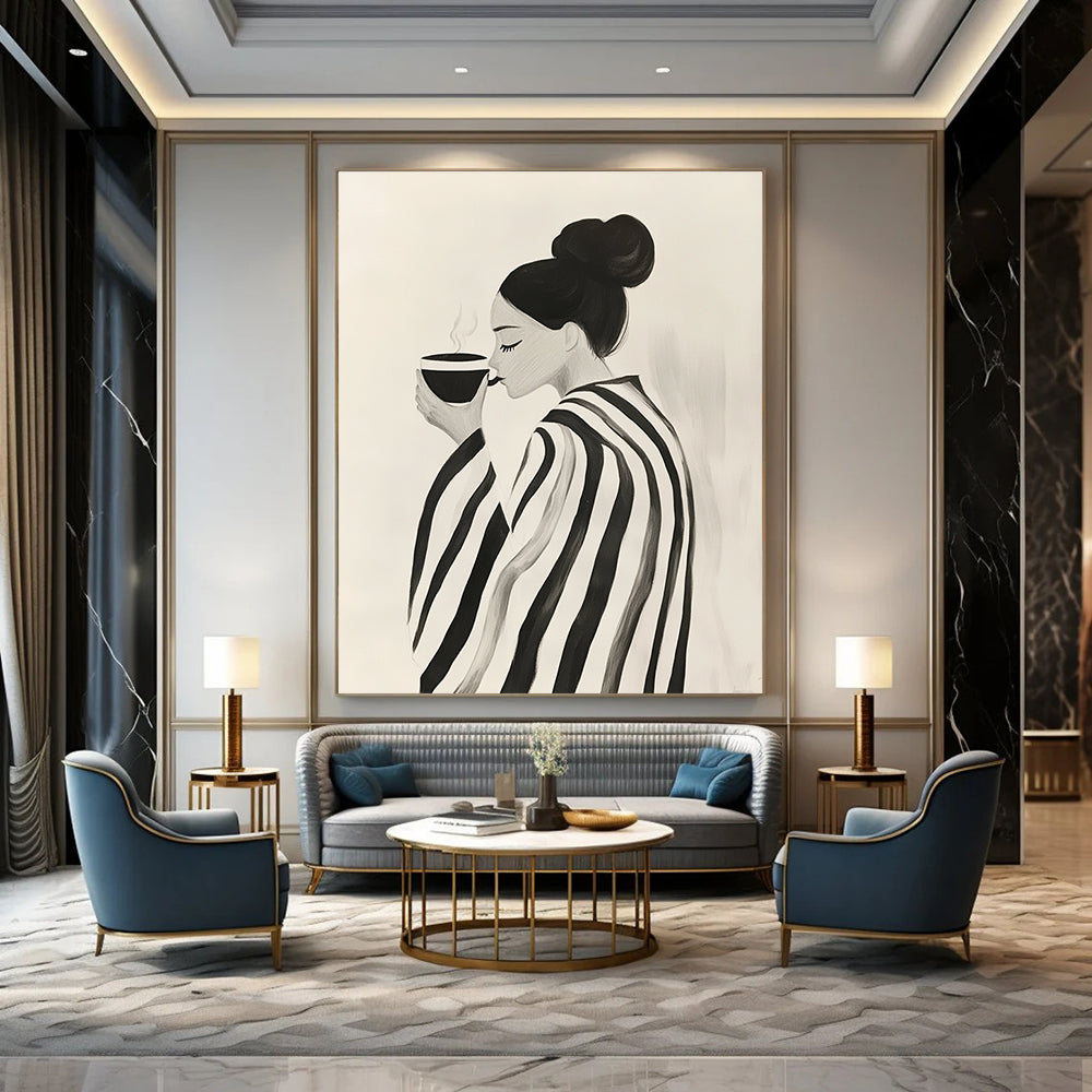 Woman with Coffee Abstract Painting for Cozy Café Corners GAB1386