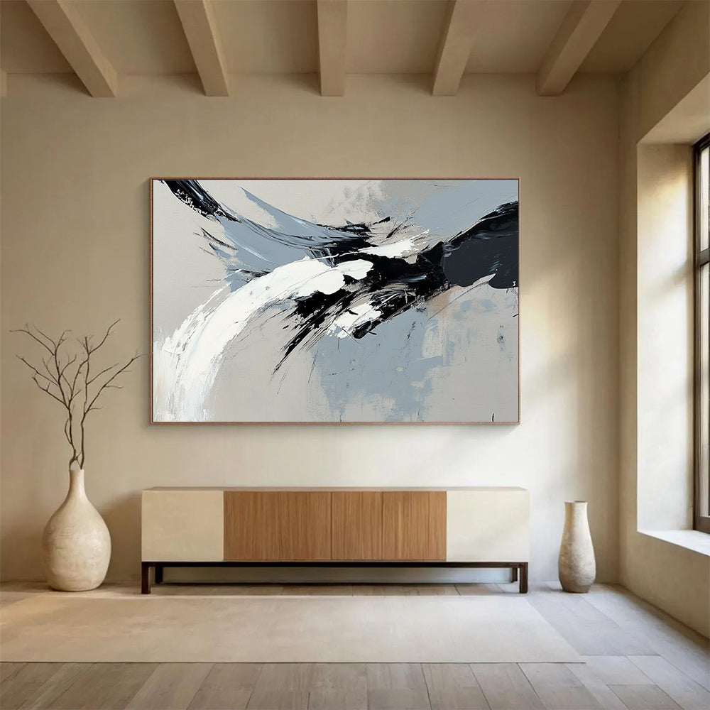 Gray and Black Dynamic Abstract with Bold Brushstrokes Abstract Painting ABS387