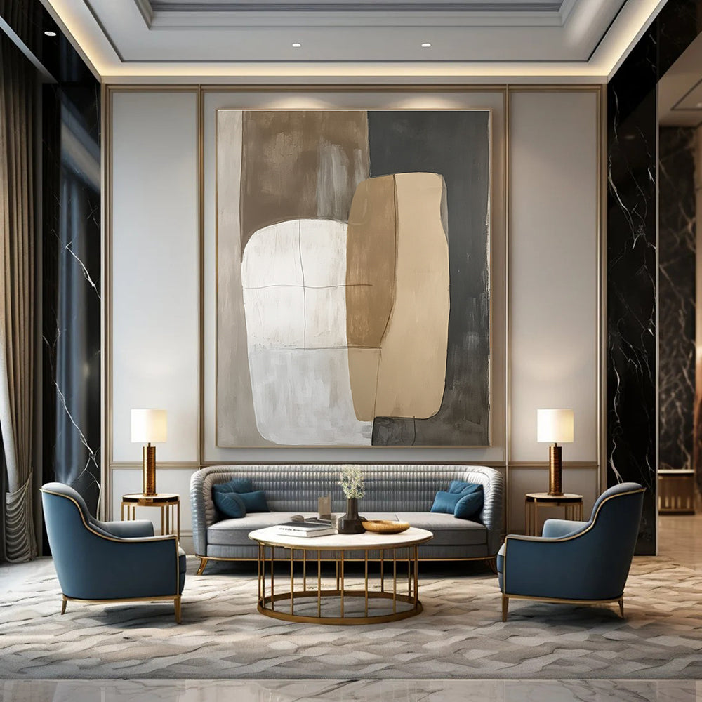 Neutral Color - Block Abstract Painting for Serene - Themed Living Rooms GAB0968