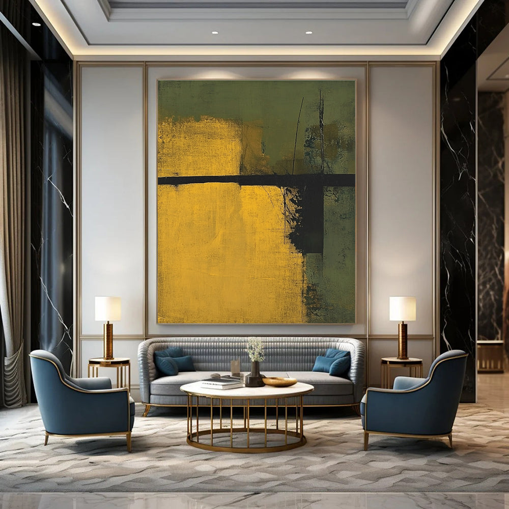 Earthy Green and Yellow Abstract Painting for Nature - Inspired Spaces GAB0685