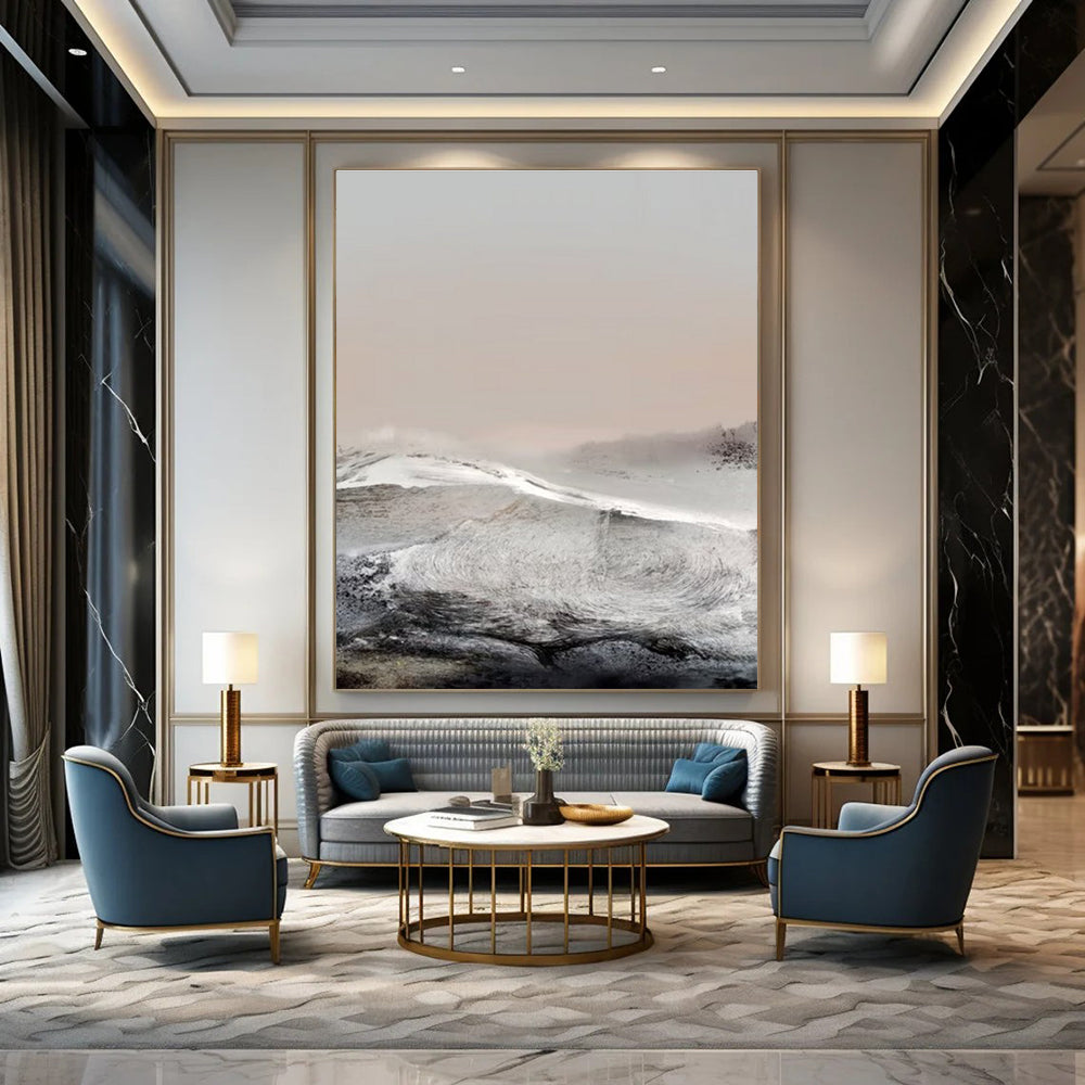 Monochromatic Landscape Abstract Painting for Minimalist Living Spaces HENG162