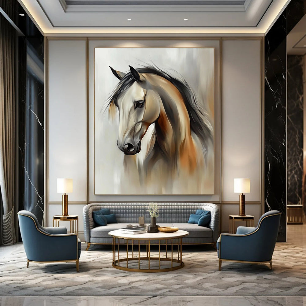 Graceful Horse Portrait Abstract Painting with Subtle Textures GAB0012