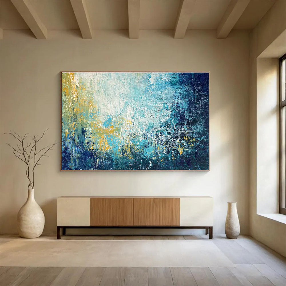 Blue and Yellow Abstract Brushstrokes Painting for Creative Studio Spaces YHT327