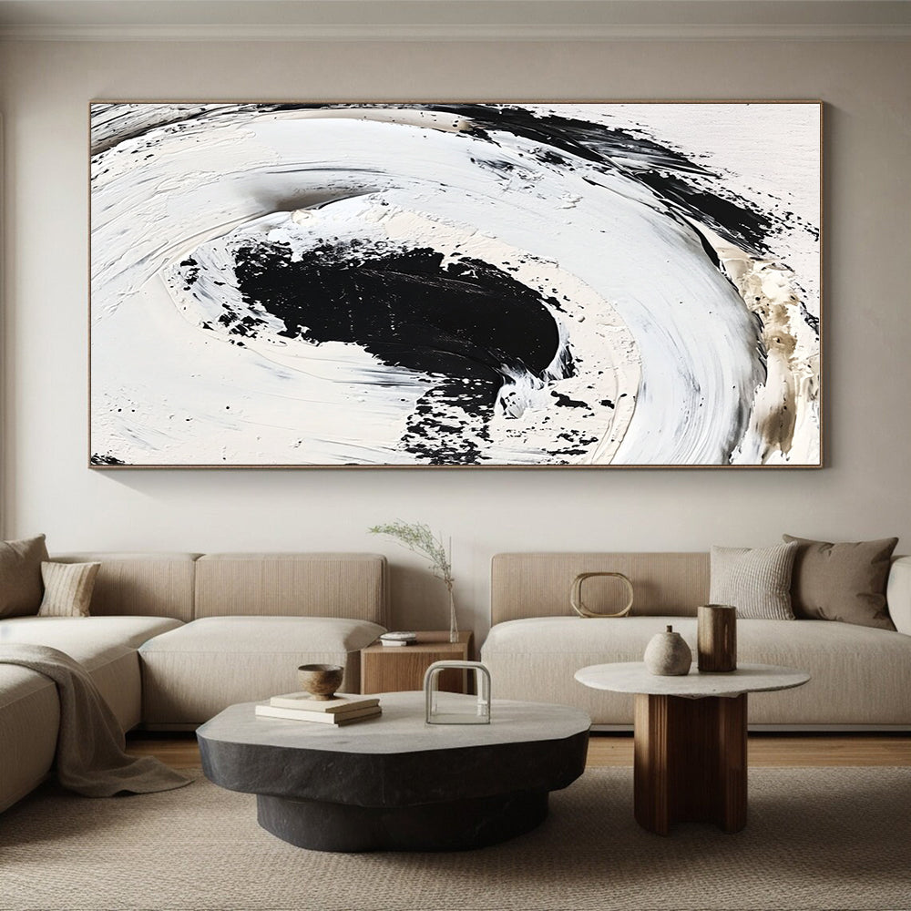 Black White Textured Abstract Painting with Minimalist Depth WINK507