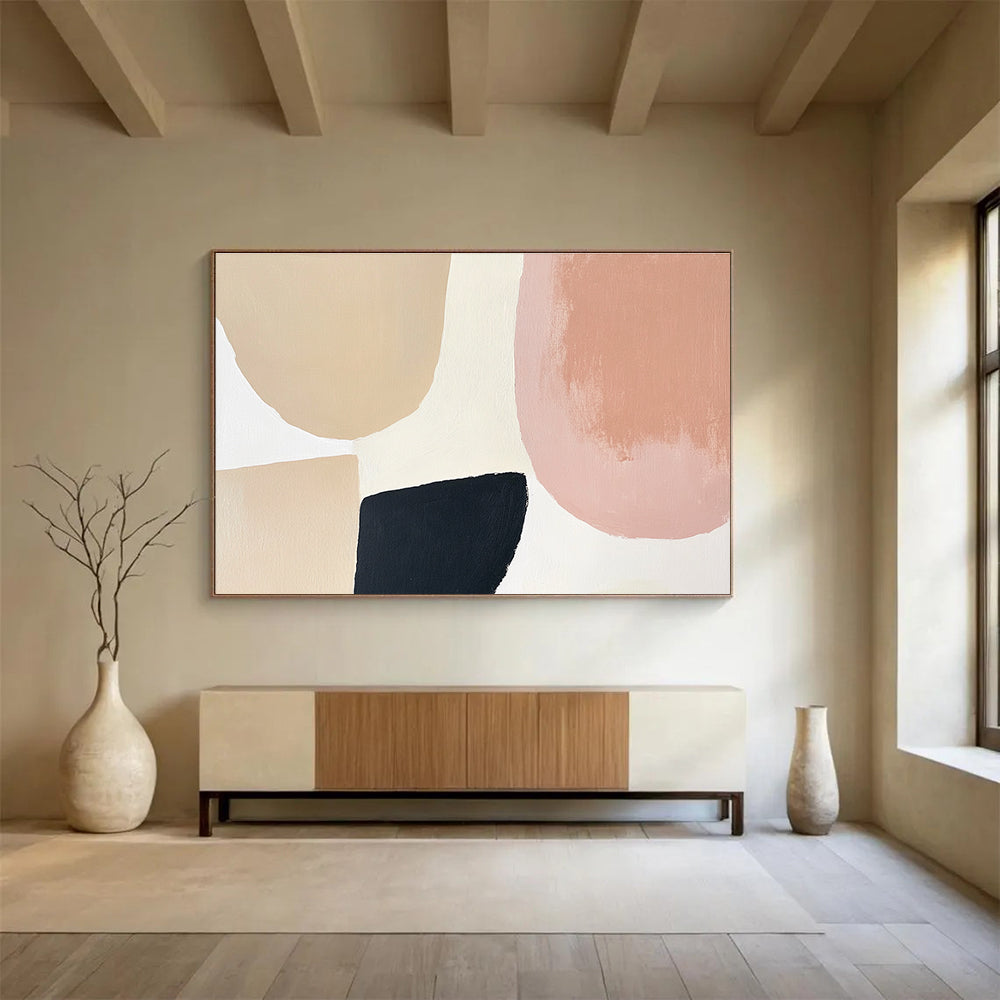 Beige, Pink, and Black Abstract Painting with Modern Simplicity ABS438