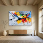 Colorful Expressive Splatter with Dynamic Black Lines Abstract Painting ABS332