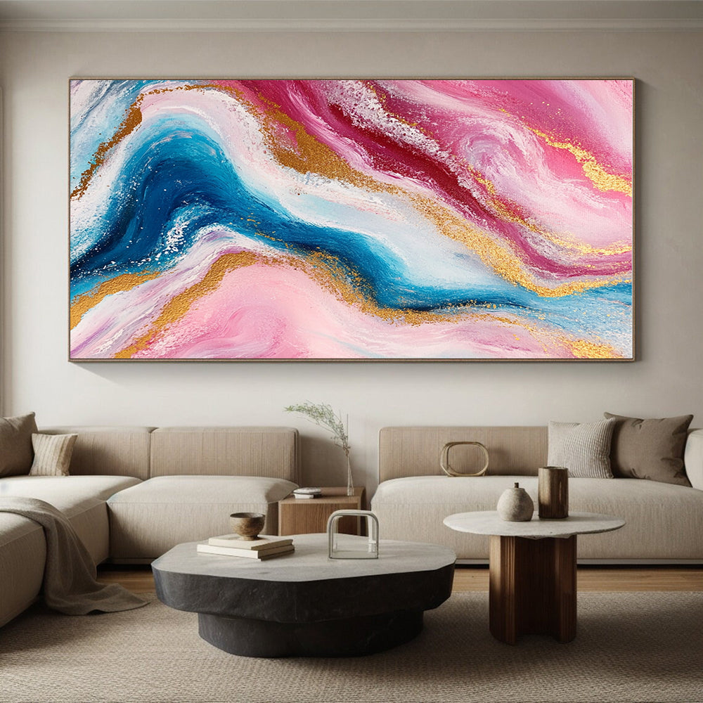 Pink and Blue Marbled Abstract Painting with Luxurious Flow WINK259