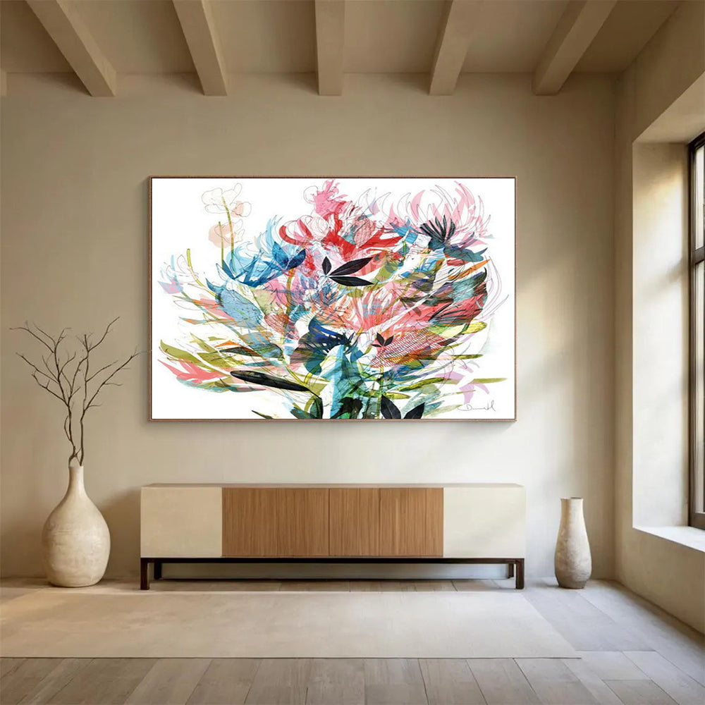Colorful Floral Abstract Painting for Feminine Interiors YHT138