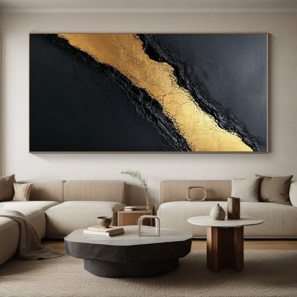 Black Gold Textured Abstract Painting with Luxurious Depth WINK594