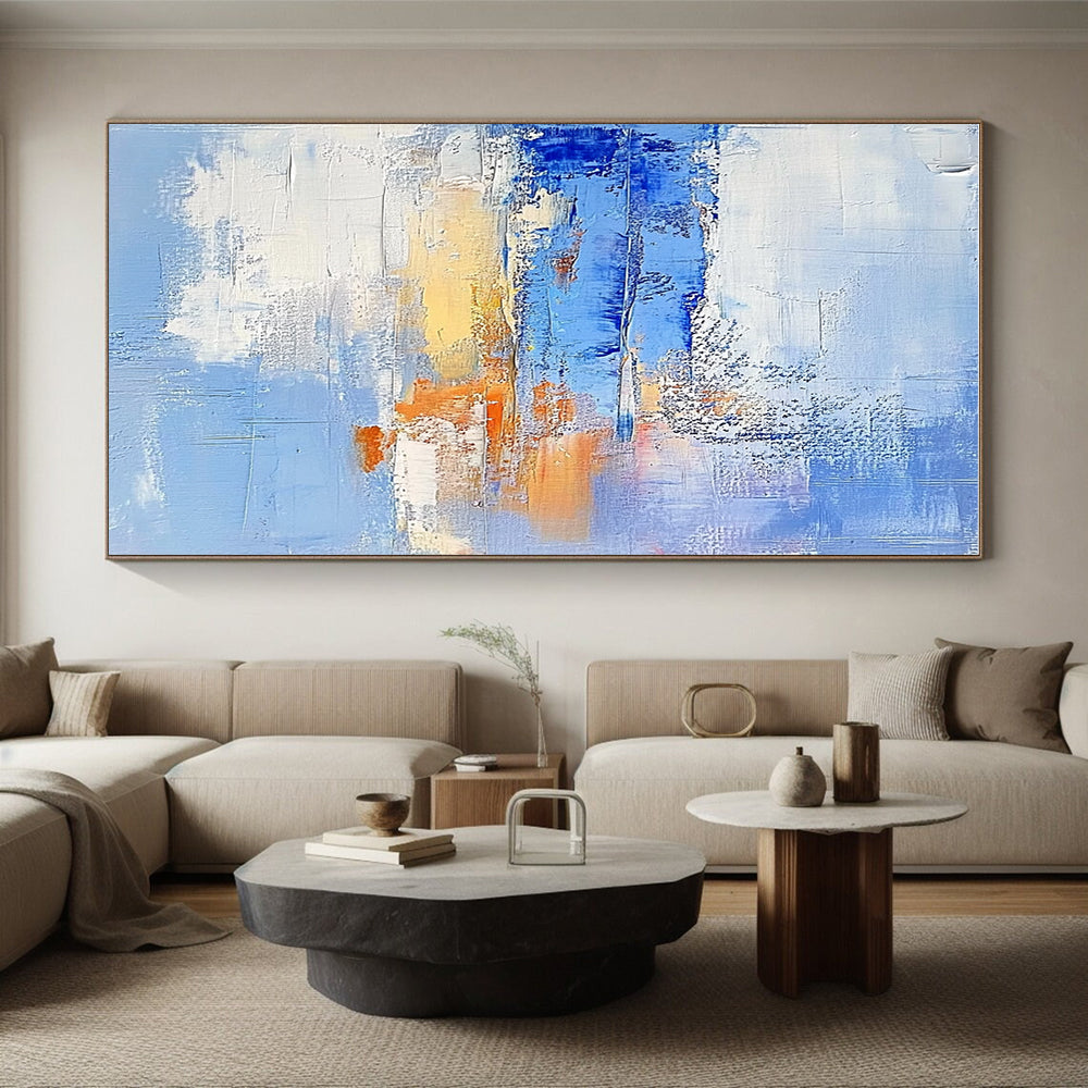Blue Orange Abstract Landscape Painting with Dreamy Hues WINK617
