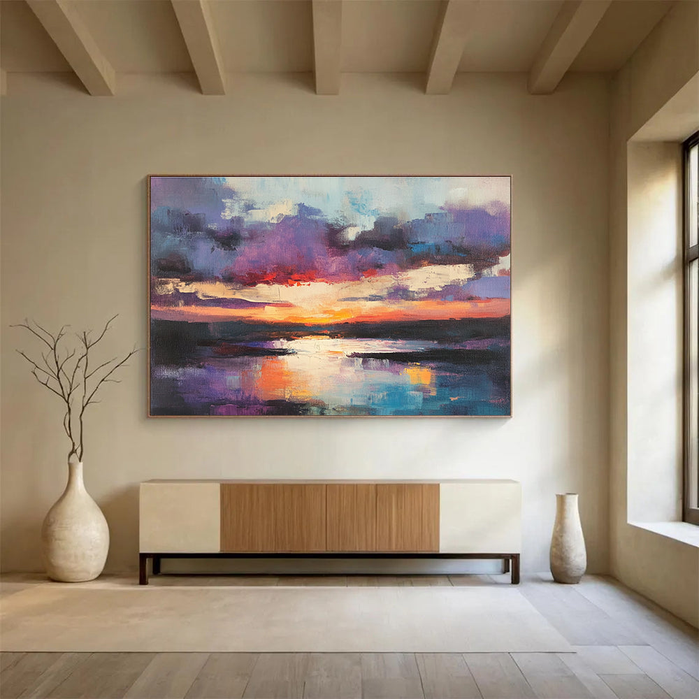 Purple Sky Sunset Abstract Painting with Vibrant Colors ABS293