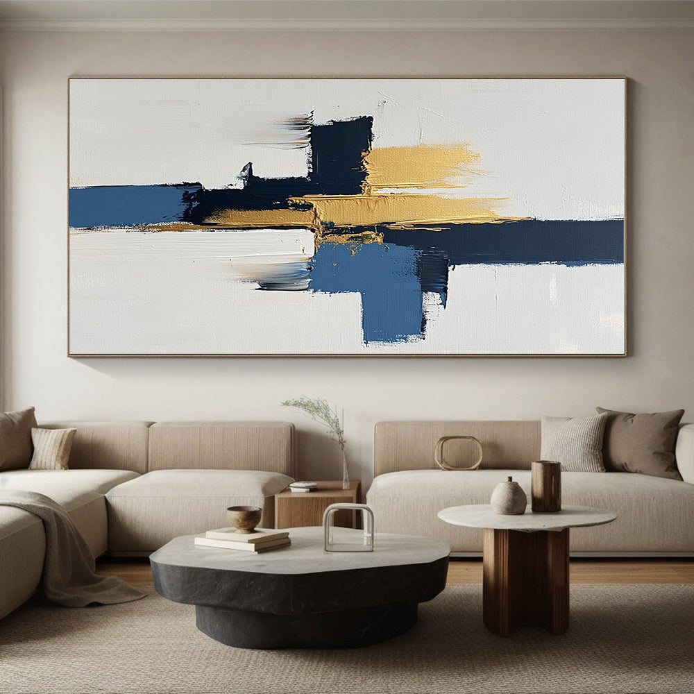 Blue - Gold Abstract Cross Painting with Modern Elegance WINK440