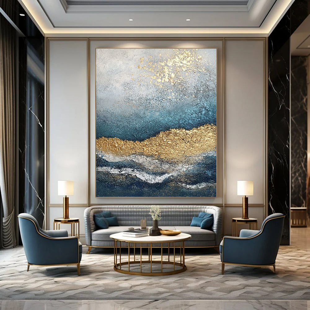 Coastal Gold Abstract Painting for Nautical - Themed Living Rooms GAB1253