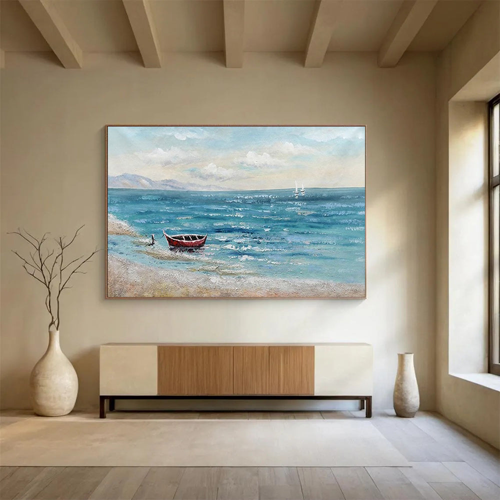 Seaside Boat Abstract Painting for Coastal Home Decor YHT224