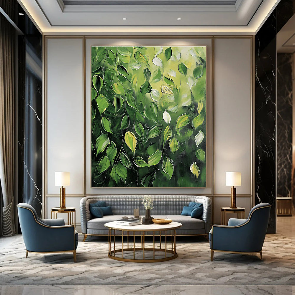 Green Leaves Impasto Textured Nature Abstract Painting GAB0281