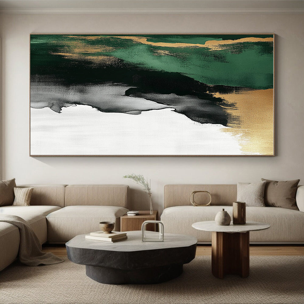Green Gold Black Abstract Painting with Nature - Inspired Hues WINK633