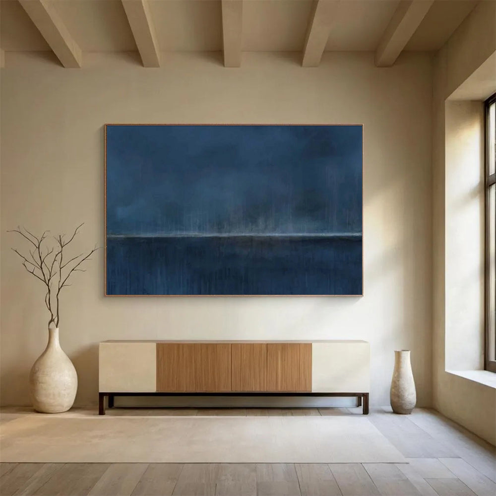 Dark Rainy Sea Abstract Painting for Nautical - Themed Home Theaters YHT272