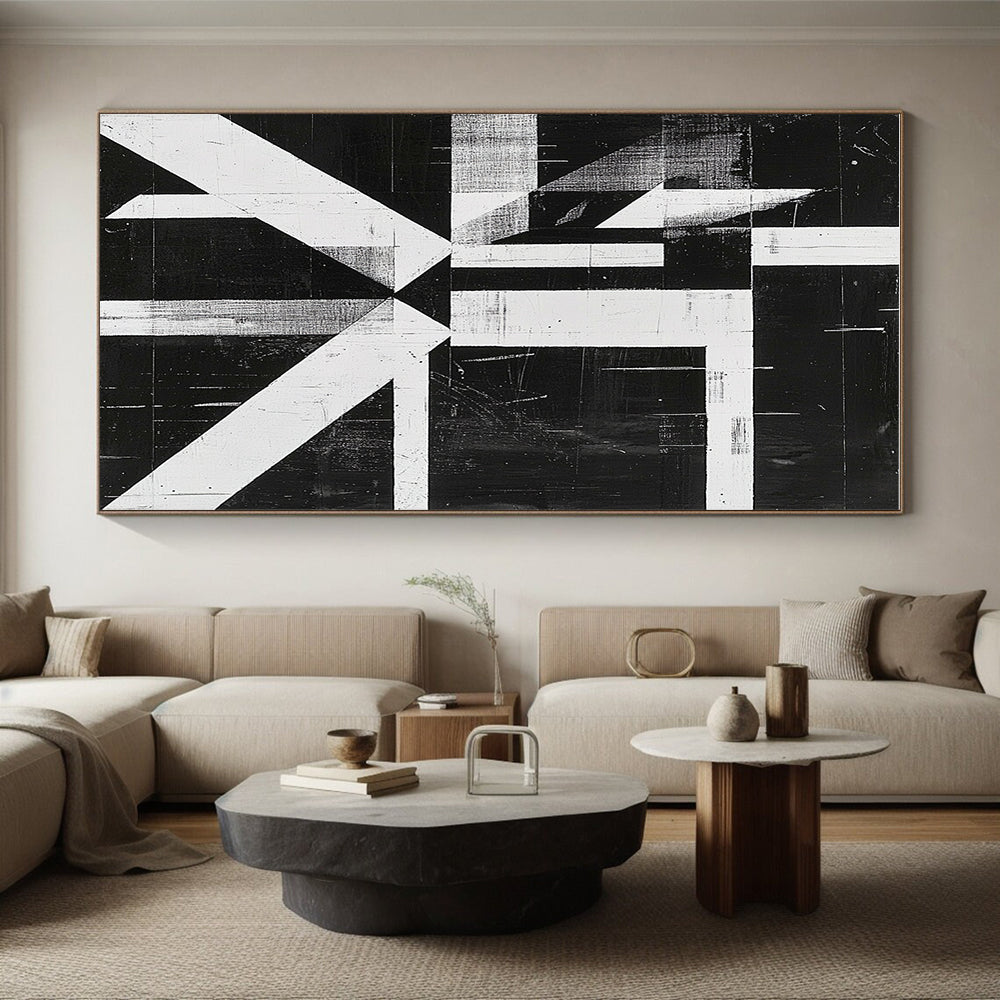 Black and White Geometric Abstract Painting with Bold Structure WINK009