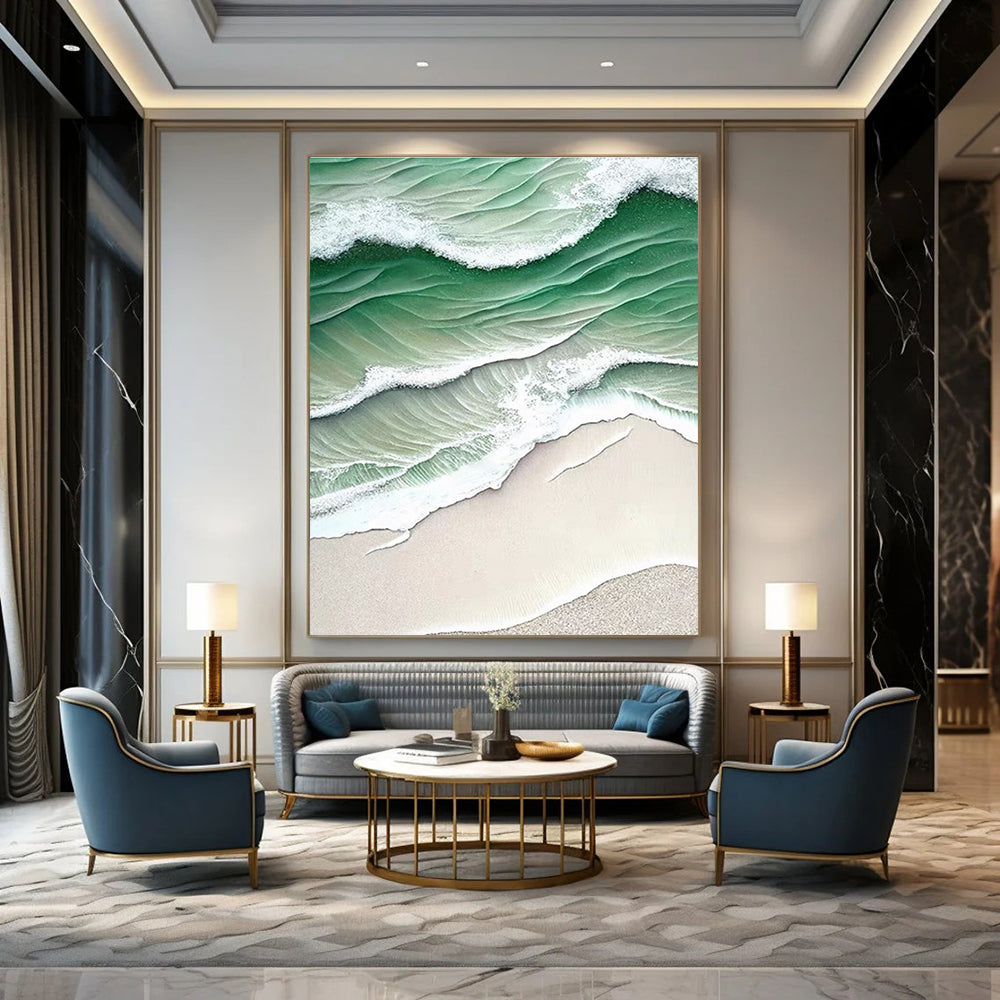 Aerial Sea Waves Abstract Painting for Coastal - Inspired Spaces HENG290