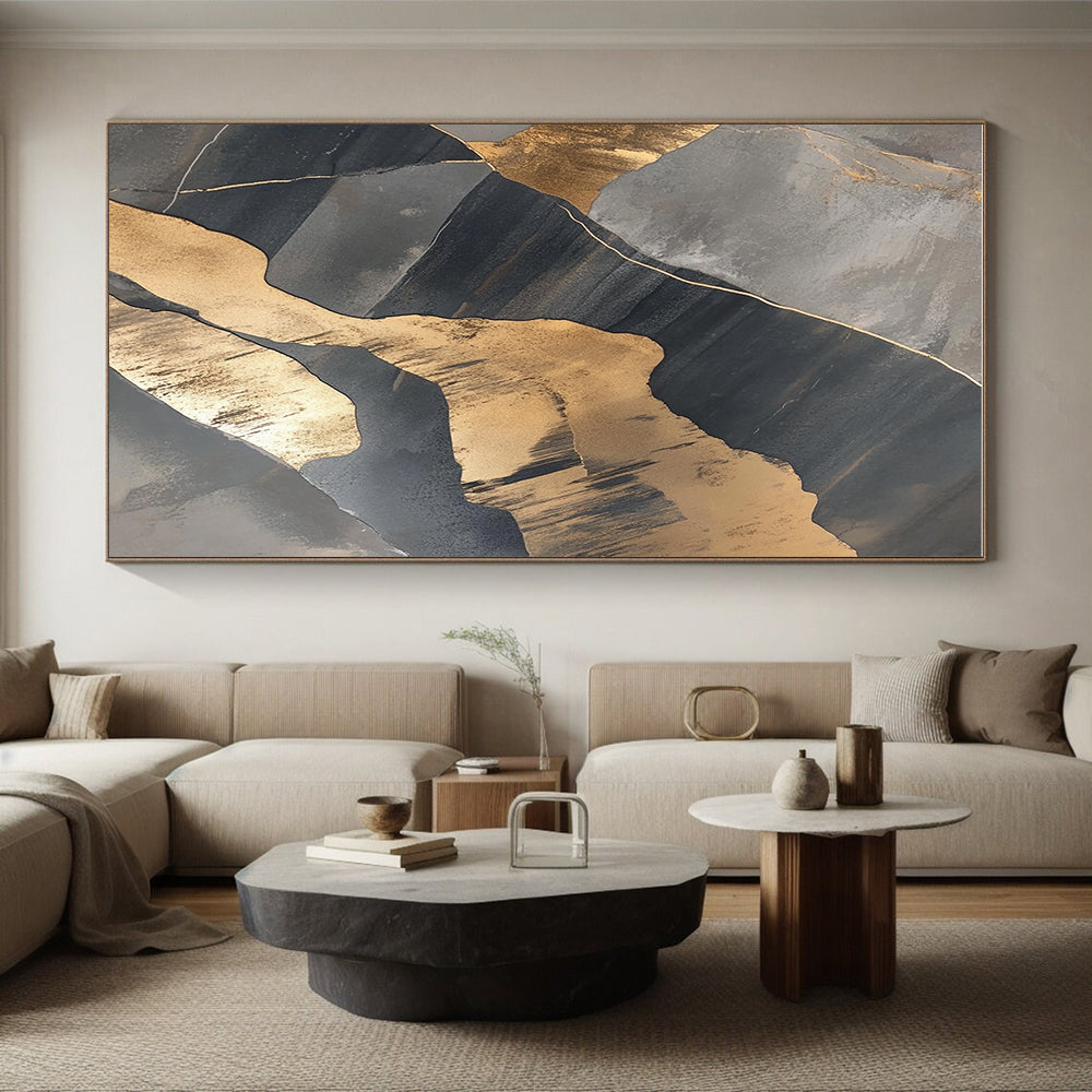 Gray and Gold Abstract Painting with Geometric Shapes WINK836