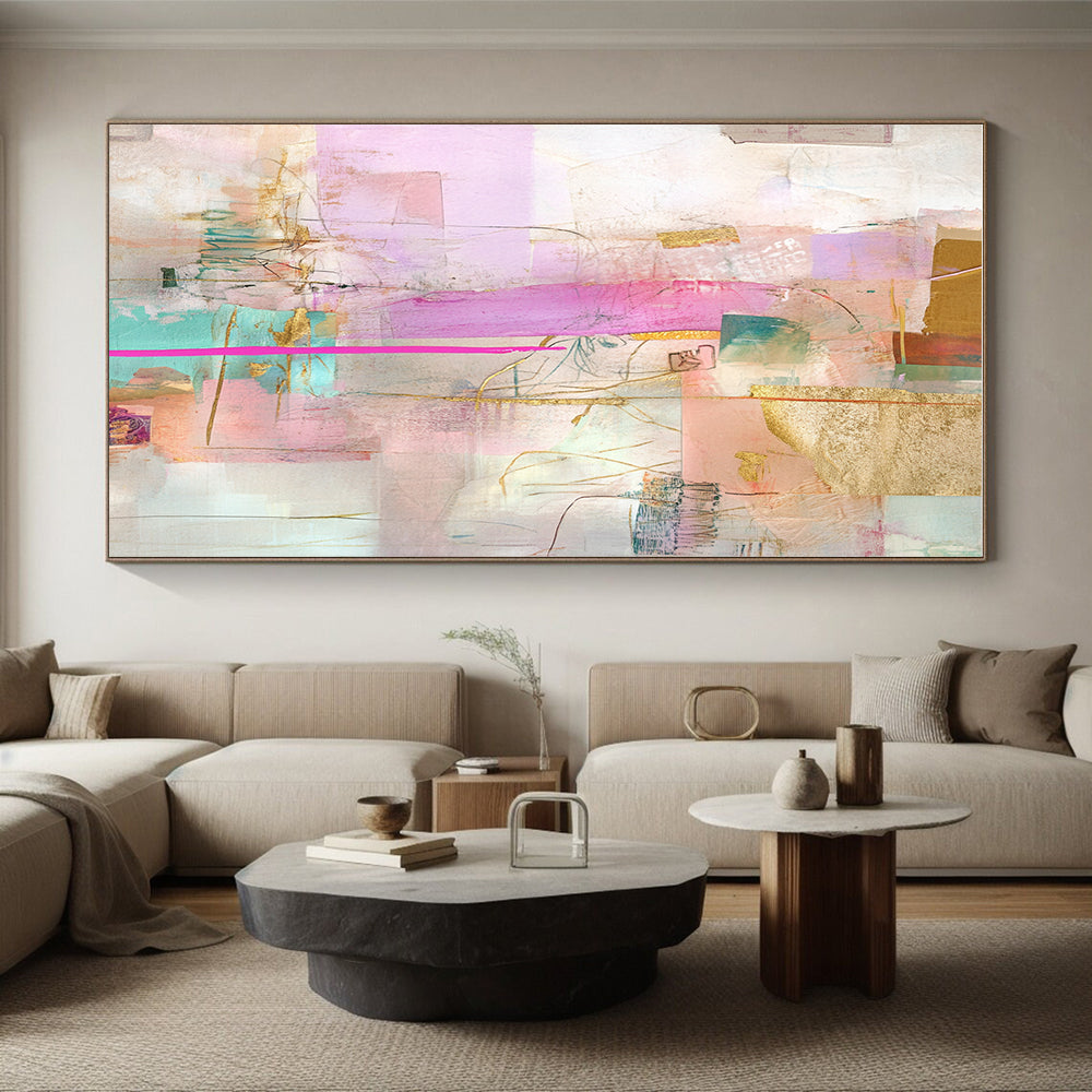 Pink and Gold Collage Abstract Painting with Lavish Softness WINK207