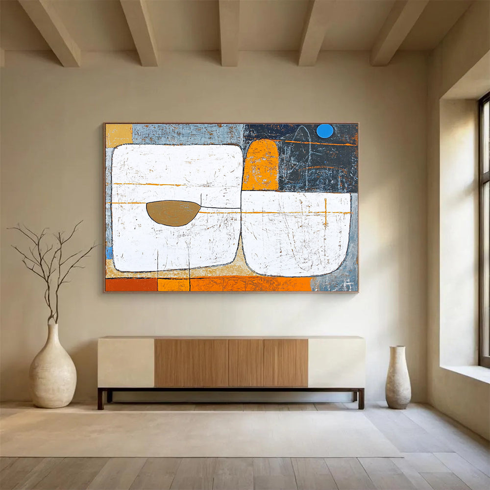 Rustic Geometric Abstract Painting with Earthy Textured Surfaces ABS534