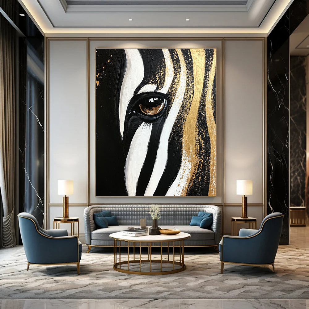 Zebra Eye with Gold Accents Abstract Painting of Wildlife Beauty GAB0081