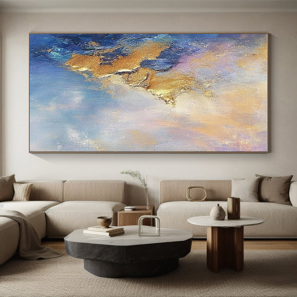 Gold Accented Blue Purple Abstract Painting with Metallic Highlights WINK625