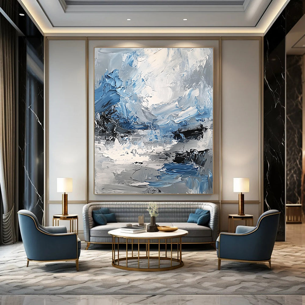 Blue and Gray Abstract Landscape Painting for Minimalist Spaces GAB0713