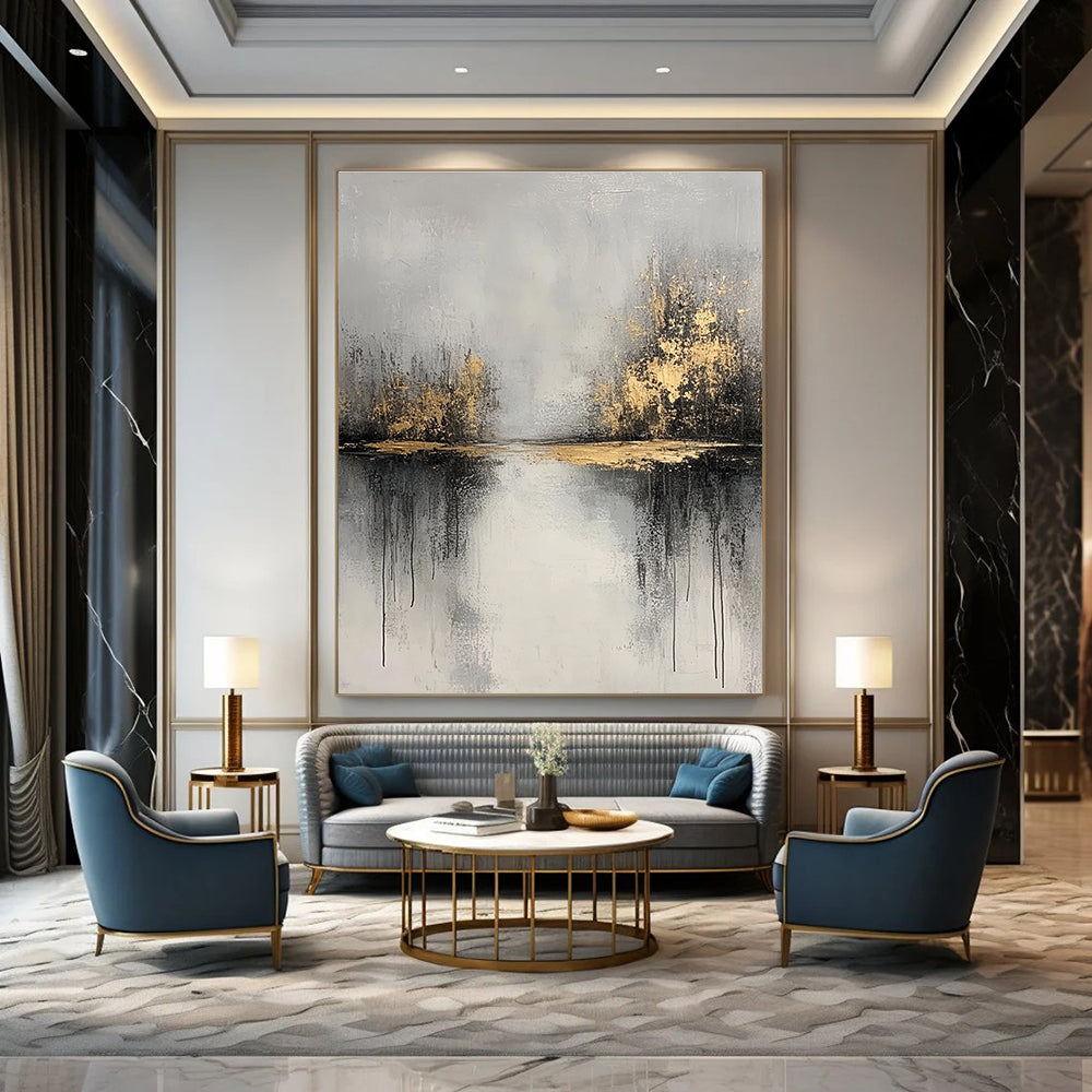 Gold - Lake Abstract Painting for Rustic - Chic Restaurants GAB0862