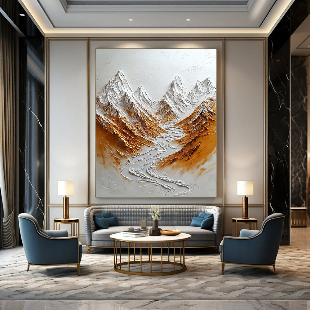 3D Mountain Abstract Painting with Metallic Accents GAB0004