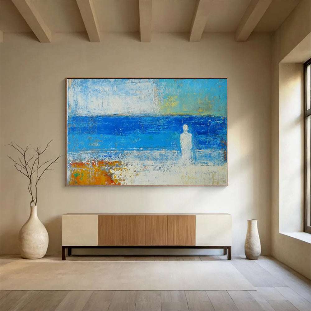 Abstract Blue Sea and Figure Meditation Painting ABS195