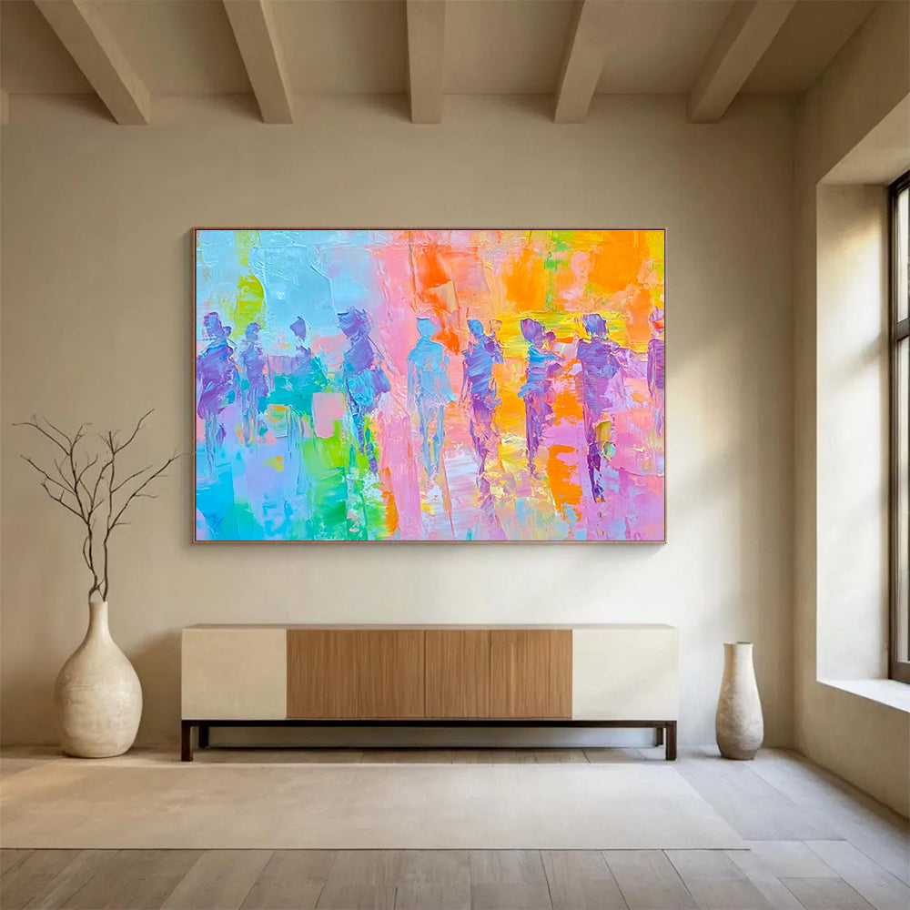 Colorful Figure Procession with Vibrant Palette Abstract Painting ABS318
