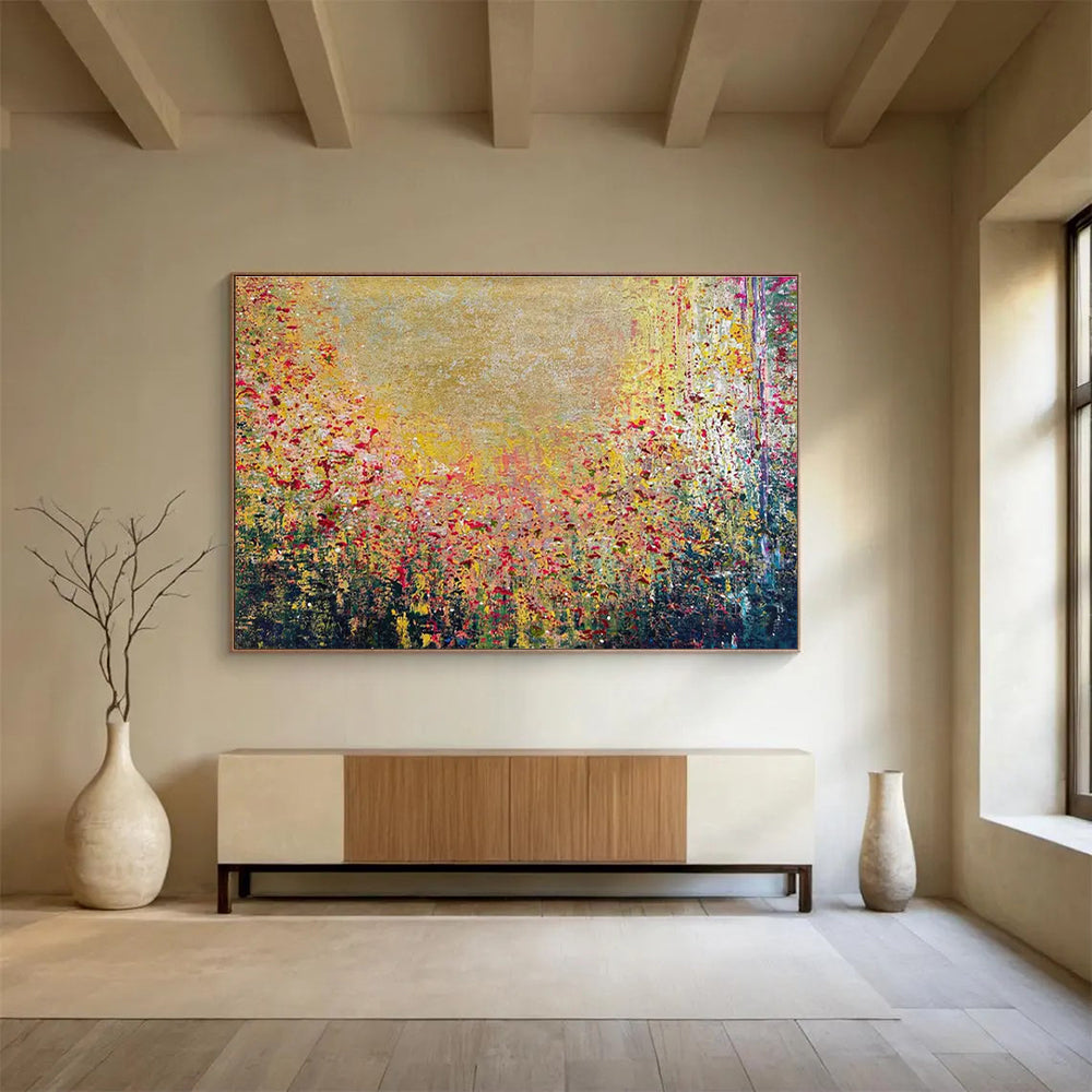 Colorful Flower Field Abstract Painting for Cheerful Breakfast Nooks YHT325