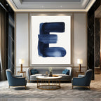 Bold Blue Letter E Graphic Monogram Abstract Painting GAB0234