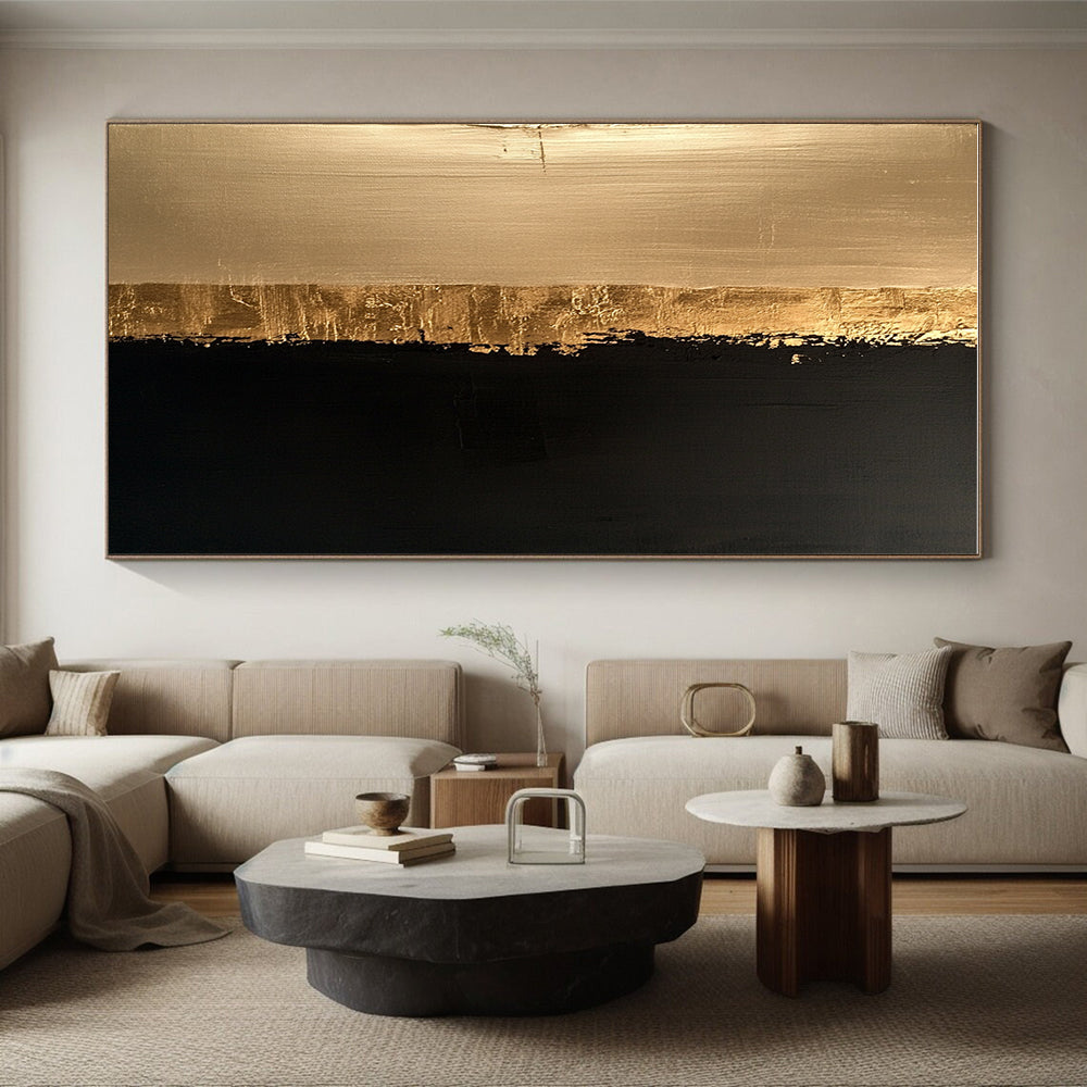 Gold and Black Divide Abstract Painting with Luxurious Contrast WINK170