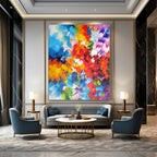 Rainbow Color Burst Abstract Painting for Playful Kids’ Spaces HENG415