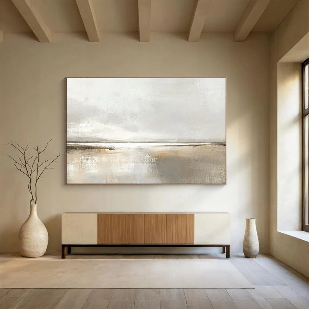 Minimalist Monochrome Lake Abstract Painting with a Hazy Atmosphere ABS225