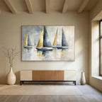 Sailboats with Gold Sails Abstract Painting with Luxe Maritime Vibe ABS607