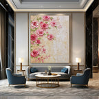 Pink Roses on Textured Wall Abstract Painting with 3D Effect GAB0051