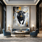 Black Bull with Gold Accents - Powerful Figurative Abstract Art GAB0456