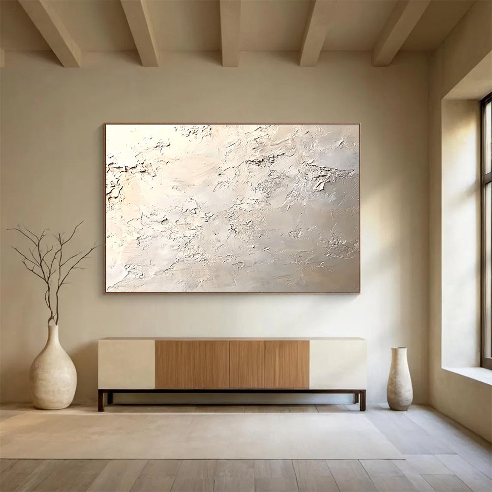 Textured Beige - White Plaster with Organic Textures Abstract Painting ABS324