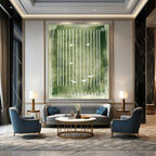 Green Bars and White Birds Symbolic Abstract Art GAB0377