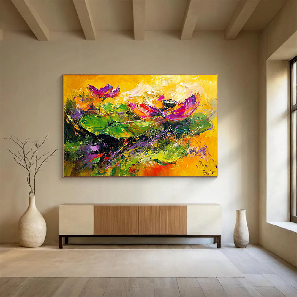Vibrant Lotus Flowers with Expressive Brushstrokes Abstract Painting ABS354