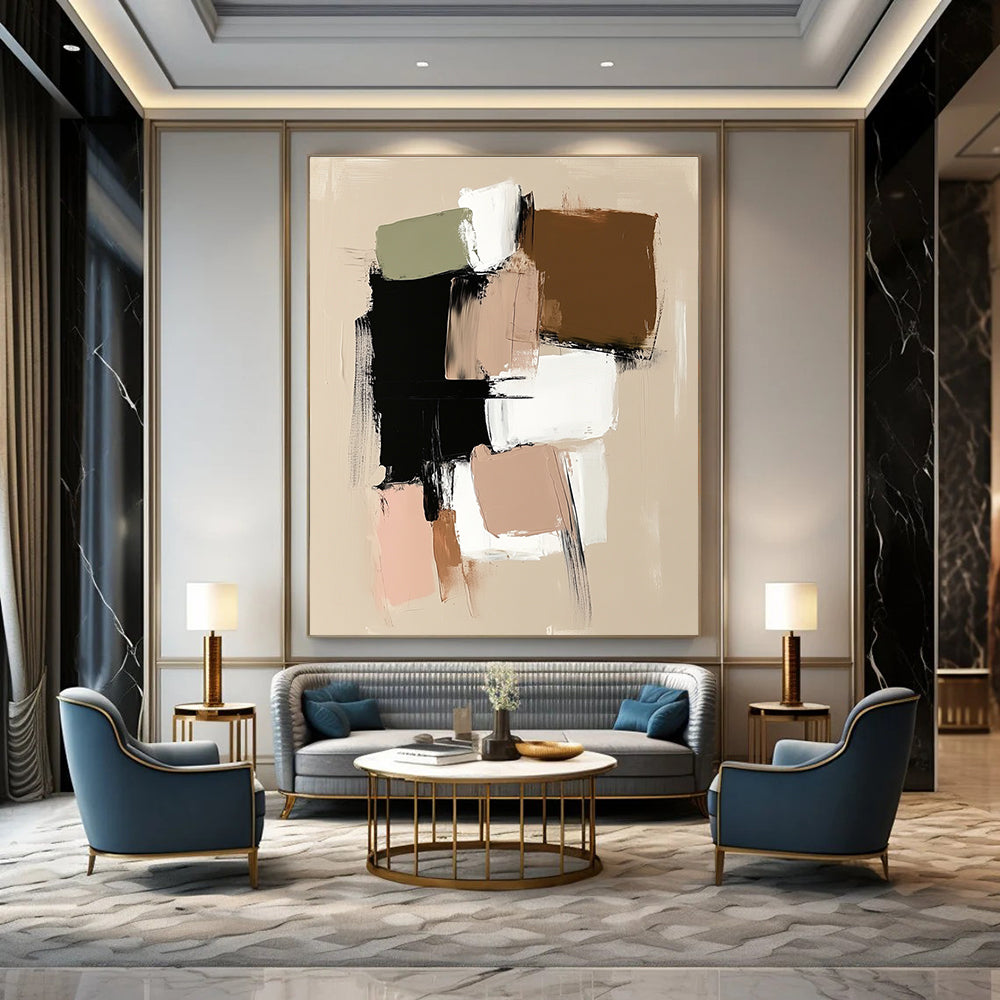 Neutral Color Block Abstract Painting for Scandinavian - Inspired Bedrooms GAB1216