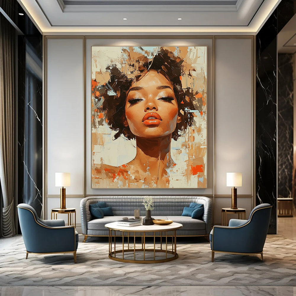 Portrait with Textured Background Abstract Painting for Creative Studio Lounges GAB1281