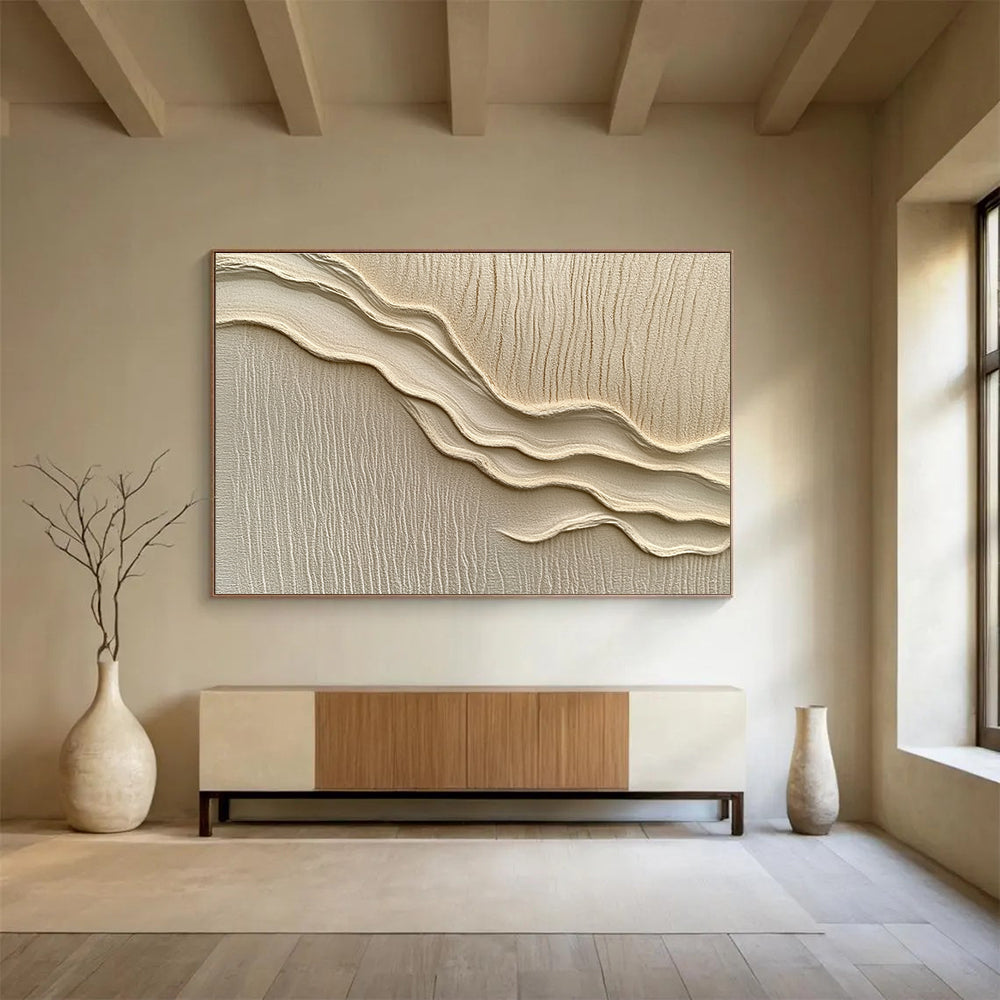 Beige Wavy Textured Art Abstract Painting with Tactile Minimalism ABS610