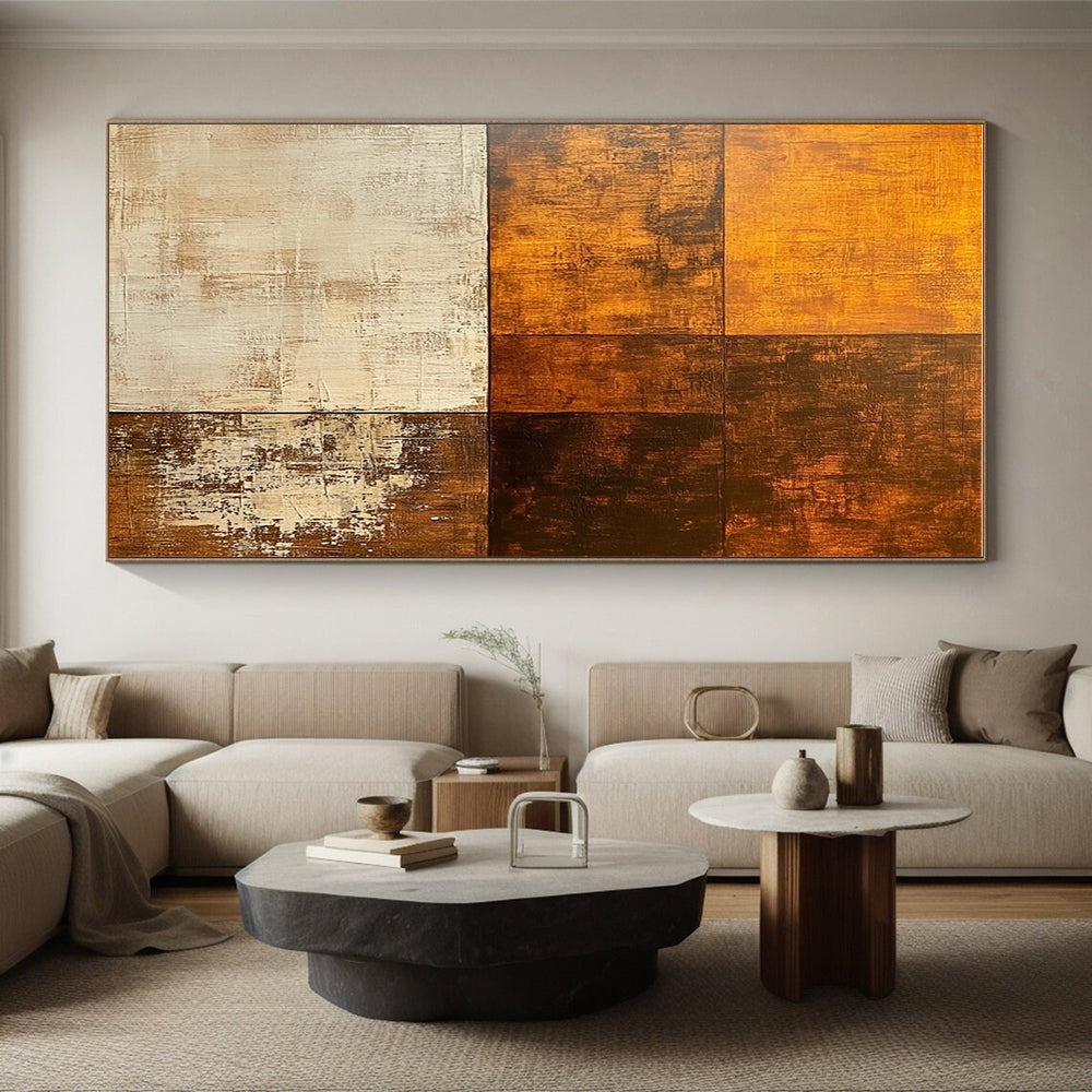 Warm - Toned Geometric Collage Abstract Painting with Rustic Sophistication WINK210