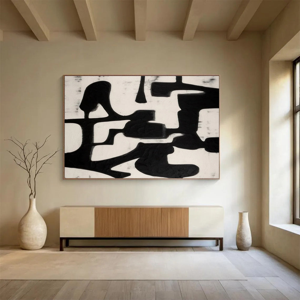 Bold Black - White Abstract Painting for Dramatic Spaces YHT062